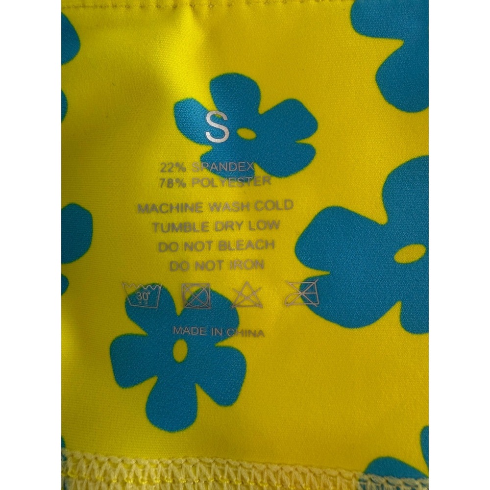Voxy Shorts S Yellow Blue Floral Biker High Waisted Retro Fun Gym Spandex Pocket - Picture 8 of 8